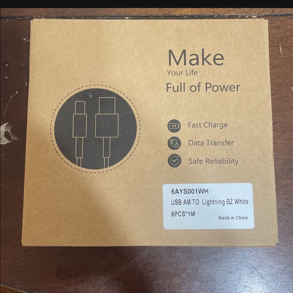 USB AM TO lightning BZ white Charger  (6pk)